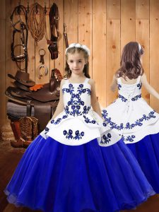 New Style Blue Lace Up Pageant Dress for Teens Embroidery Sleeveless Floor Length