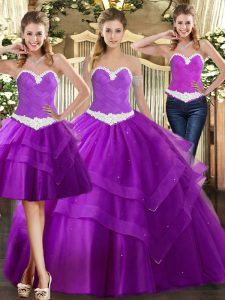 Inexpensive Appliques Vestidos de Quinceanera Purple Lace Up Sleeveless Floor Length