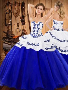 Noble Floor Length Lace Up Quinceanera Gowns Royal Blue for Military Ball and Sweet 16 and Quinceanera with Embroidery