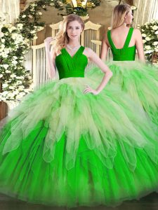 Cute Sleeveless Zipper Floor Length Ruffles Quinceanera Gowns