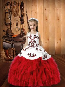 Floor Length Red Custom Made Pageant Dress Straps Sleeveless Lace Up