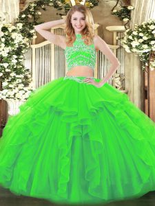 Attractive Floor Length 15 Quinceanera Dress Tulle Sleeveless Beading and Ruffles