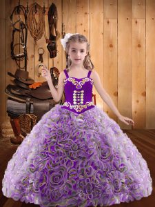 Sleeveless Embroidery and Ruffles Lace Up Little Girl Pageant Gowns