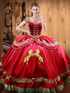 Gorgeous Off The Shoulder Sleeveless Satin and Organza Quinceanera Dress Beading and Embroidery Lace Up
