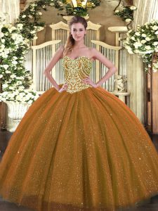 Captivating Brown Quinceanera Dresses Military Ball and Sweet 16 and Quinceanera with Beading Sweetheart Sleeveless Lace Up