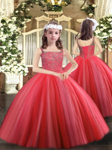 Coral Red Kids Pageant Dress Party and Sweet 16 and Quinceanera and Wedding Party with Beading Straps Sleeveless Lace Up