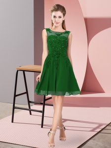 Hot Selling Sleeveless Knee Length Appliques Zipper Quinceanera Court Dresses with Dark Green