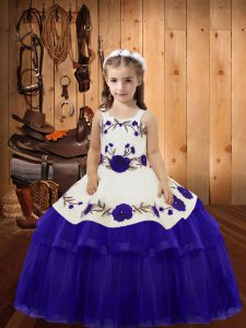 Fantastic Organza Sleeveless Floor Length Child Pageant Dress and Embroidery and Ruffled Layers