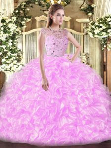 Clearance Lilac Bateau Neckline Beading and Ruffles Quinceanera Gowns Sleeveless Zipper