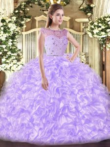 New Arrival Floor Length Zipper Quince Ball Gowns Lavender for Military Ball and Sweet 16 and Quinceanera with Beading and Ruffles