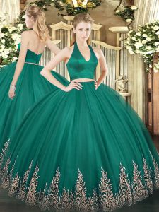 Pretty Appliques Quinceanera Dress Dark Green Zipper Sleeveless Floor Length