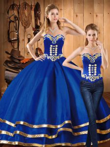 Blue Sweetheart Neckline Embroidery Sweet 16 Dresses Sleeveless Lace Up