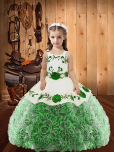 Popular Straps Sleeveless Lace Up Girls Pageant Dresses Multi-color Fabric With Rolling Flowers