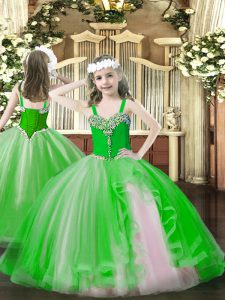 Excellent Floor Length Lace Up Glitz Pageant Dress Green for Party and Quinceanera with Beading