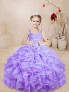Lavender Sleeveless Beading and Ruffles Floor Length Pageant Dress for Teens