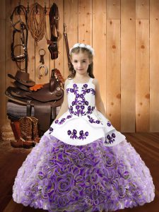 Multi-color Sleeveless Fabric With Rolling Flowers Lace Up Kids Pageant Dress for Sweet 16 and Quinceanera
