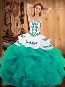Sleeveless Lace Up Floor Length Embroidery and Ruffles Quinceanera Dress