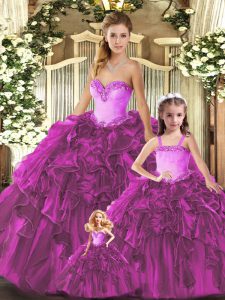 Most Popular Fuchsia Lace Up Sweet 16 Dress Ruffles Sleeveless Floor Length