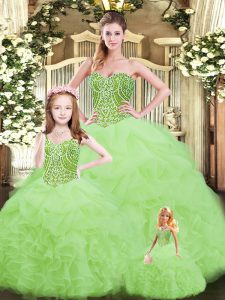 Yellow Green Sleeveless Ruffles Floor Length 15th Birthday Dress