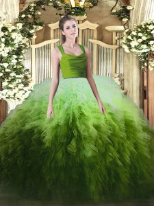 Multi-color Ball Gowns Organza Straps Sleeveless Ruffles Floor Length Zipper Vestidos de Quinceanera