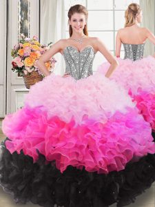 Fine Floor Length Multi-color Sweet 16 Dresses Sweetheart Sleeveless Lace Up