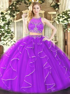 Purple Sleeveless Ruffles Floor Length Sweet 16 Quinceanera Dress
