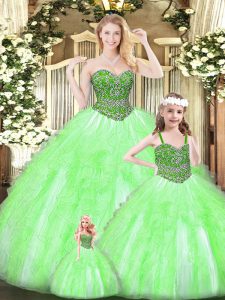 Gorgeous Sleeveless Lace Up Floor Length Beading and Ruffles Sweet 16 Quinceanera Dress