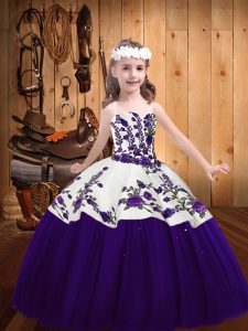 Gorgeous Purple Straps Lace Up Embroidery Pageant Dress for Womens Sleeveless