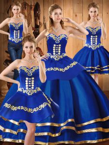 Attractive Floor Length Blue Quinceanera Dress Sweetheart Sleeveless Lace Up