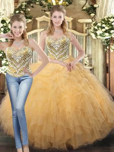 Dazzling Sweetheart Sleeveless Tulle Quinceanera Dresses Beading and Ruffles Lace Up