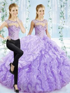 Inexpensive Organza Sleeveless Sweet 16 Dresses Brush Train and Beading and Pick Ups