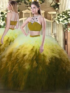 Beading and Ruffles Sweet 16 Dress Multi-color Backless Sleeveless Floor Length