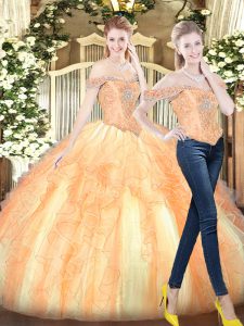 Gold Sleeveless Organza Lace Up Quinceanera Gowns for Military Ball and Sweet 16 and Quinceanera