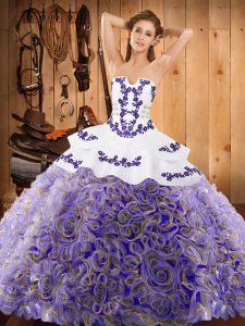 Multi-color 15th Birthday Dress Military Ball and Sweet 16 and Quinceanera with Embroidery Strapless Sleeveless Sweep Train Lace Up