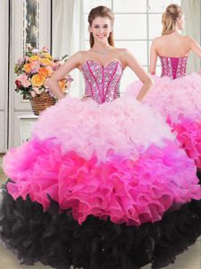 Beading and Ruffles Ball Gown Prom Dress Multi-color Lace Up Sleeveless Floor Length