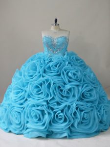 Baby Blue Sleeveless Beading Side Zipper Ball Gown Prom Dress