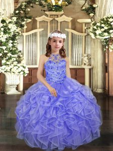 Sleeveless Lace Up Floor Length Beading and Ruffles Girls Pageant Dresses