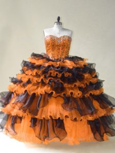 High Quality Floor Length Ball Gowns Sleeveless Orange Quinceanera Gown Lace Up