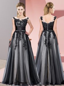 Scoop Sleeveless Dama Dress Floor Length Beading and Lace Black Tulle