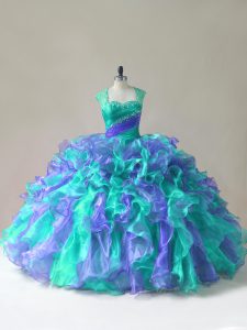 Adorable Multi-color Zipper Straps Beading and Ruffles Quinceanera Gown Organza Sleeveless