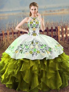Noble Sleeveless Lace Up Floor Length Embroidery and Ruffles Quinceanera Gowns