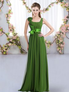 Cute Chiffon Straps Sleeveless Zipper Belt and Hand Made Flower Quinceanera Court Dresses in Green