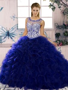 Ball Gowns Quinceanera Dress Purple Scoop Organza Sleeveless Floor Length Lace Up