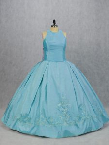 Amazing Blue Sleeveless Floor Length Embroidery Quinceanera Dresses