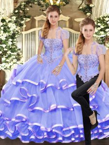 Noble Lavender Sleeveless Organza Lace Up Sweet 16 Dresses for Military Ball and Sweet 16 and Quinceanera