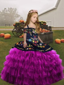 Sweet Organza Sleeveless Floor Length Pageant Gowns For Girls and Embroidery and Ruffled Layers