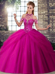 Perfect Tulle Sleeveless Quinceanera Dresses Brush Train and Beading and Pick Ups