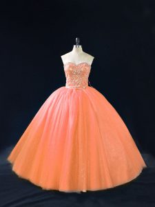 Beautiful Peach Sweetheart Lace Up Beading Sweet 16 Quinceanera Dress Sleeveless