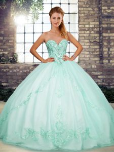 Pretty Apple Green Sleeveless Floor Length Beading and Embroidery Lace Up Quinceanera Dresses