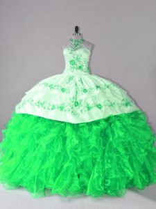 15 Quinceanera Dress Sweet 16 and Quinceanera with Embroidery and Ruffles Halter Top Sleeveless Court Train Lace Up
